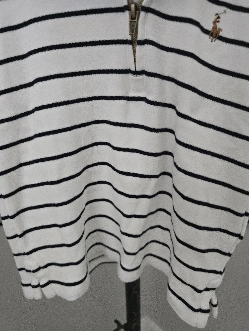 Ralph Lauren Kids White & Navy Striped Half-Zip Pullover 24 Months